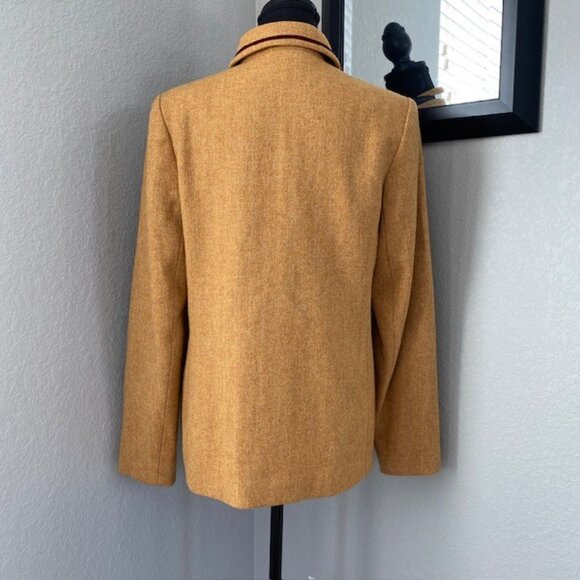 PHILLIPE ADEC Camel Wool Blend Tweed Jacket with Burgundy Trim Sz 6 - Picture 8 of 16